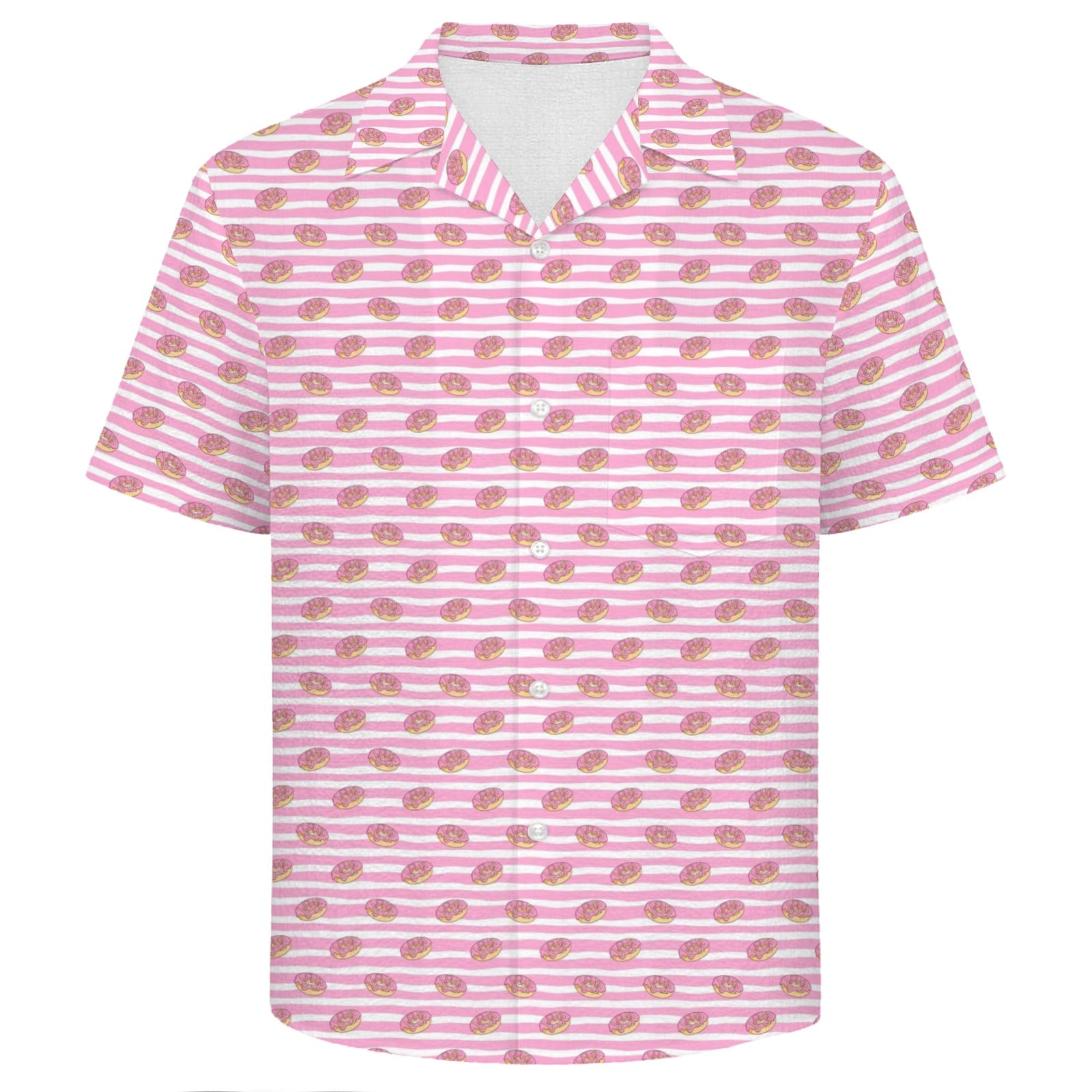 Pink Donut Stripes Men's Crinkle Hawaiian Shirt