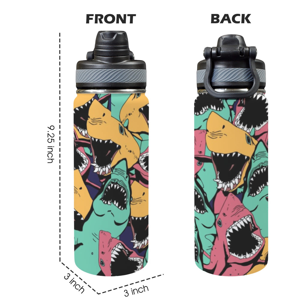 Scary Sharks - Insulated Water Bottle with Dual-Use Lid (18oz) Insulated Water Bottle with Dual-Use Lid (18oz) animal Ocean Printed Offshore