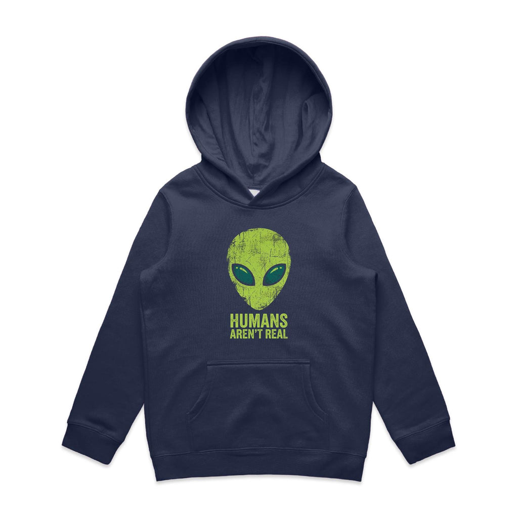 Alien, Humans Aren't Real Kids AS Colour Hoodie