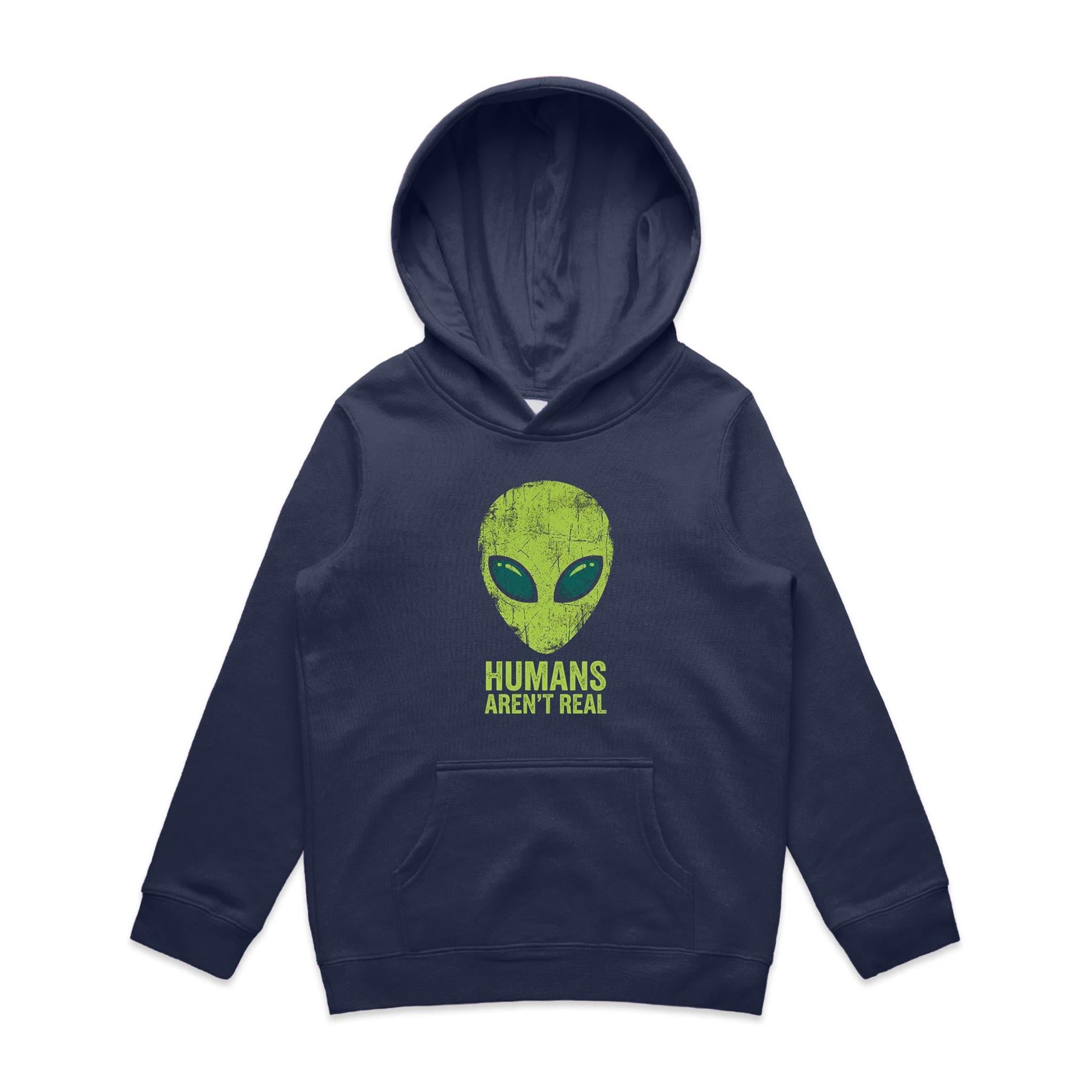 Alien, Humans Aren't Real Kids AS Colour Hoodie
