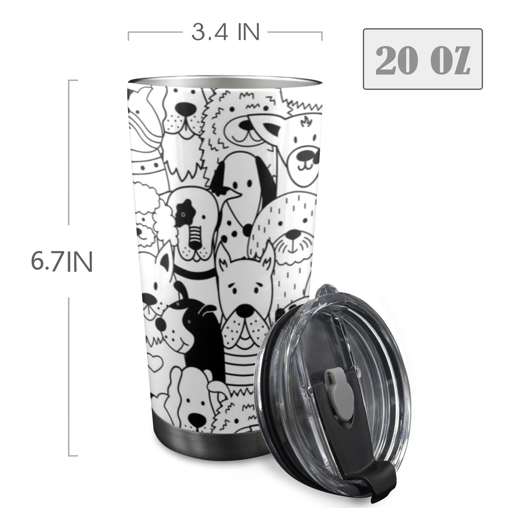 Black And White Dogs - 20oz Mobile Tumbler with Lid (Black Lock) 20oz Travel Mug animal Printed Offshore