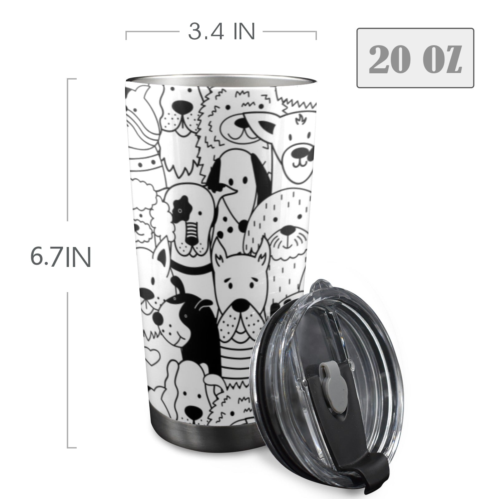 Black And White Dogs - 20oz Mobile Tumbler with Lid (Black Lock) 20oz Travel Mug animal Printed Offshore