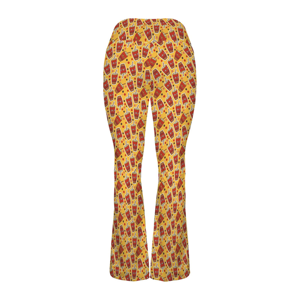 Cola High Waist Crossover Tummy Control Flare Leggings High Waist Flare Leggings Food Printed Offshore