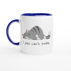 Personalised - Cat, I Just Can't Today - White 11oz Ceramic Mug with Colour Inside Ceramic Blue Personalised 11oz Mug animal customise Globally Fulfilled personalise