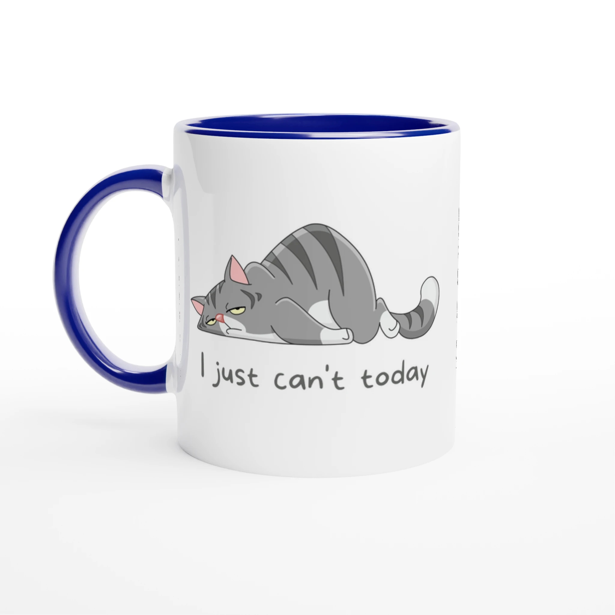 Personalised - Cat, I Just Can't Today - White 11oz Ceramic Mug with Colour Inside Ceramic Blue Personalised 11oz Mug animal customise Globally Fulfilled personalise