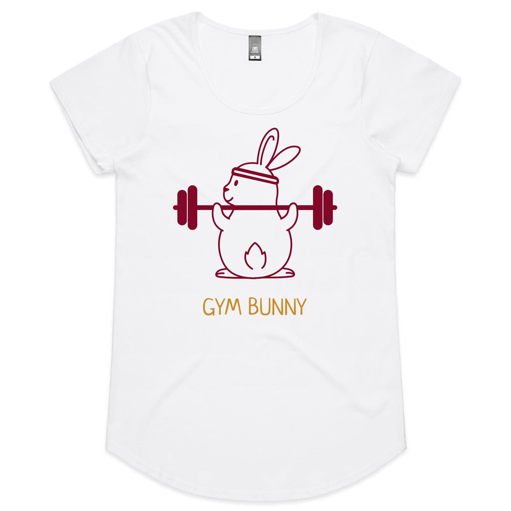 Gym Bunny - Womens Scoop Neck T-Shirt White Womens Scoop Neck T-shirt Fitness Printed In Australia