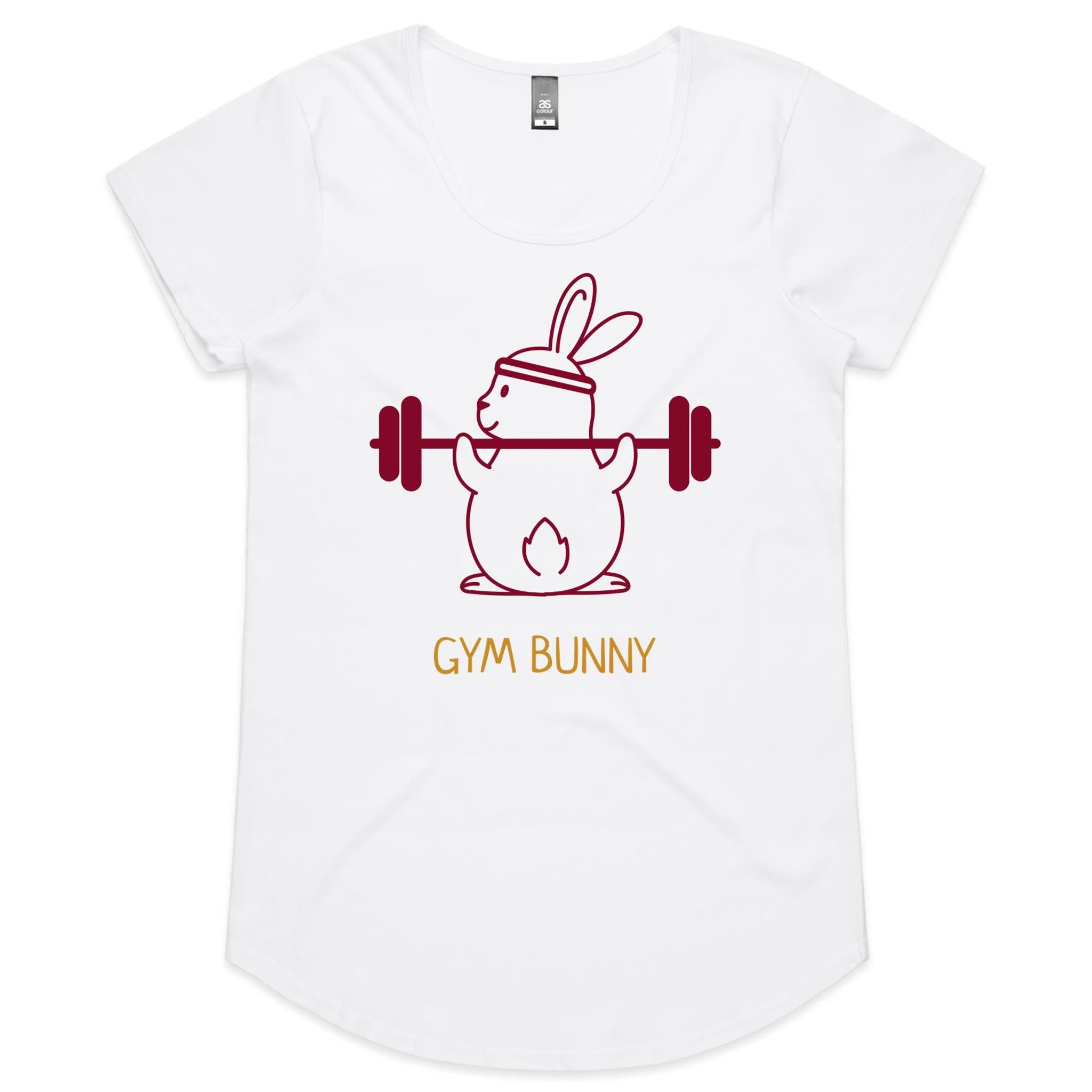 Gym Bunny - Womens Scoop Neck T-Shirt White Womens Scoop Neck T-shirt Fitness Printed In Australia