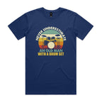 Never Underestimate An Old Man With A Drum Set Men's AS Colour T-shirt Cobalt Mens T-shirt Music Printed In Australia