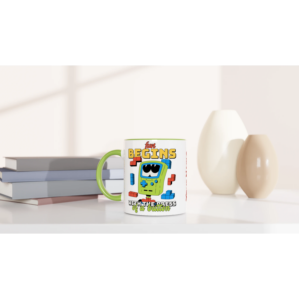 Personalised - Fun Begins With The Press Of A Button - White 11oz Ceramic Mug Personalised 11oz Mug customise Games Globally Fulfilled personalise