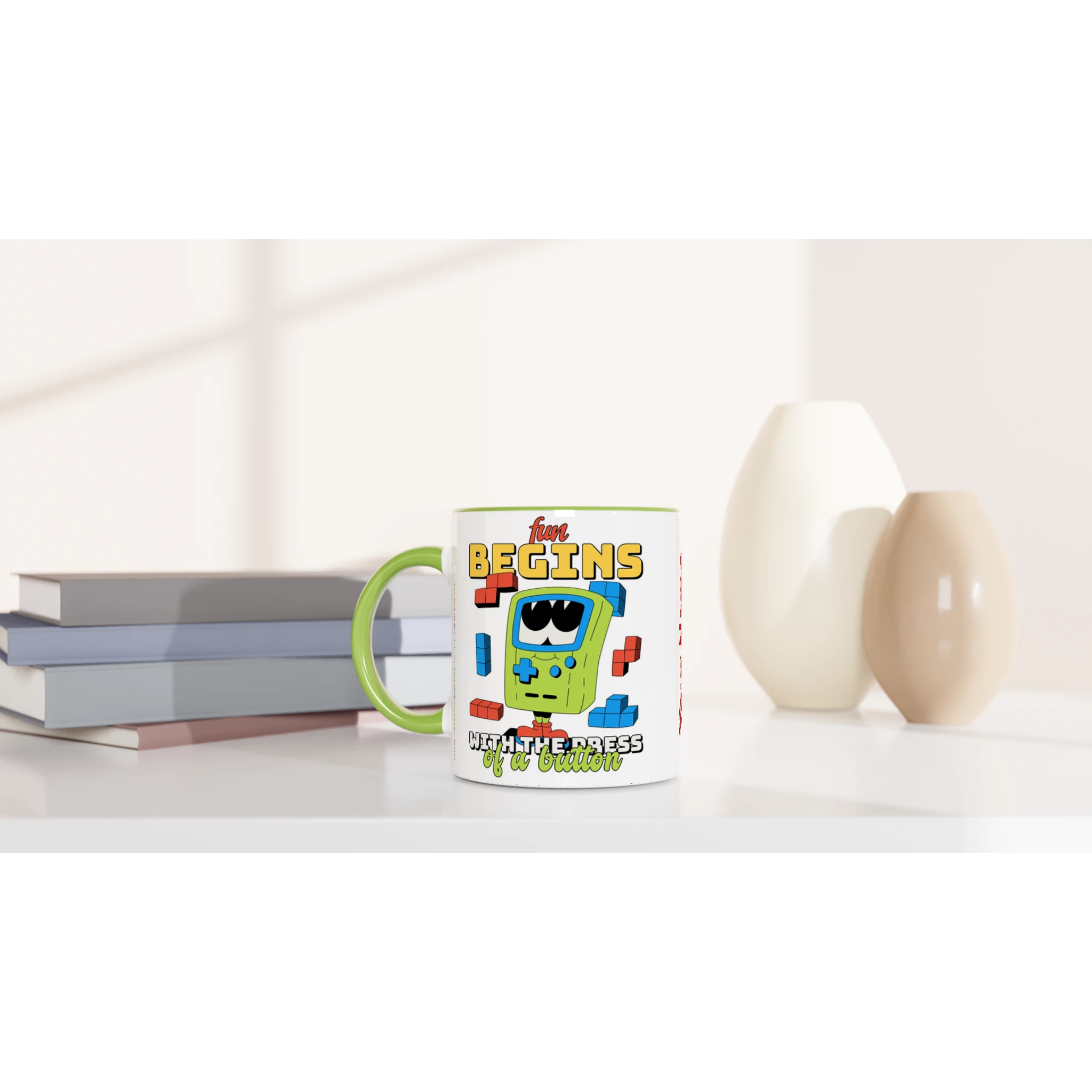 Personalised - Fun Begins With The Press Of A Button - White 11oz Ceramic Mug Personalised 11oz Mug customise Games Globally Fulfilled personalise