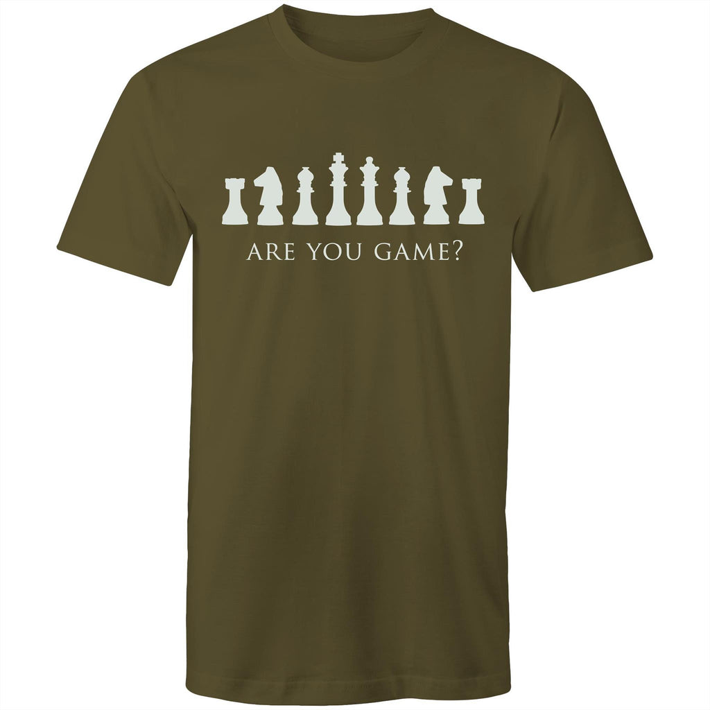 Are You Game, Chess - Mens T-Shirt Army Green Mens T-shirt Chess Games Printed In Australia