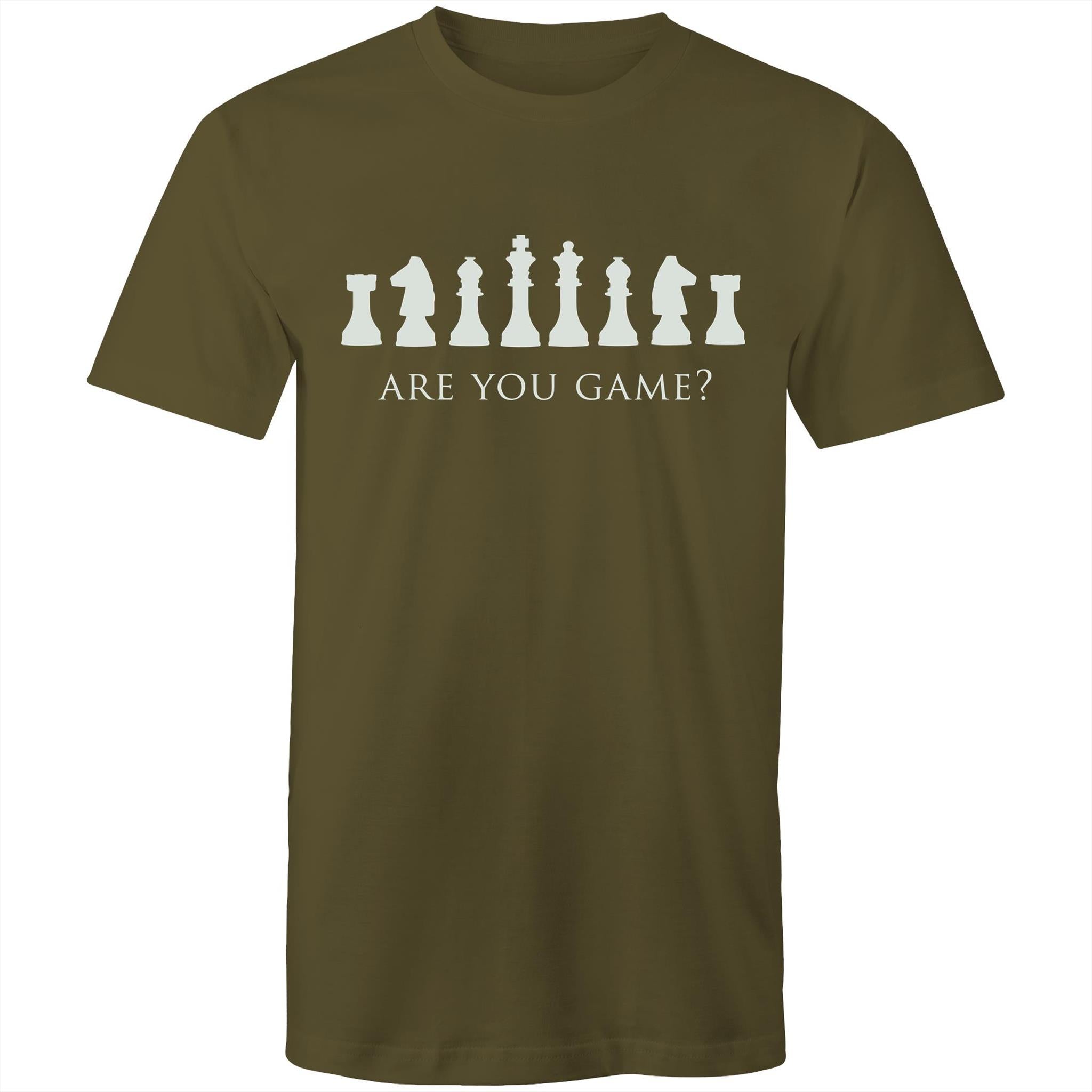 Are You Game, Chess - Mens T-Shirt Army Green Mens T-shirt Chess Games Printed In Australia