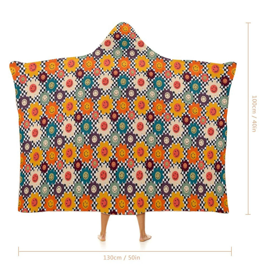 Happy Retro Flowers Kids Hooded Blanket 100cm x 130cm Kids Hooded Blanket Printed Offshore Retro