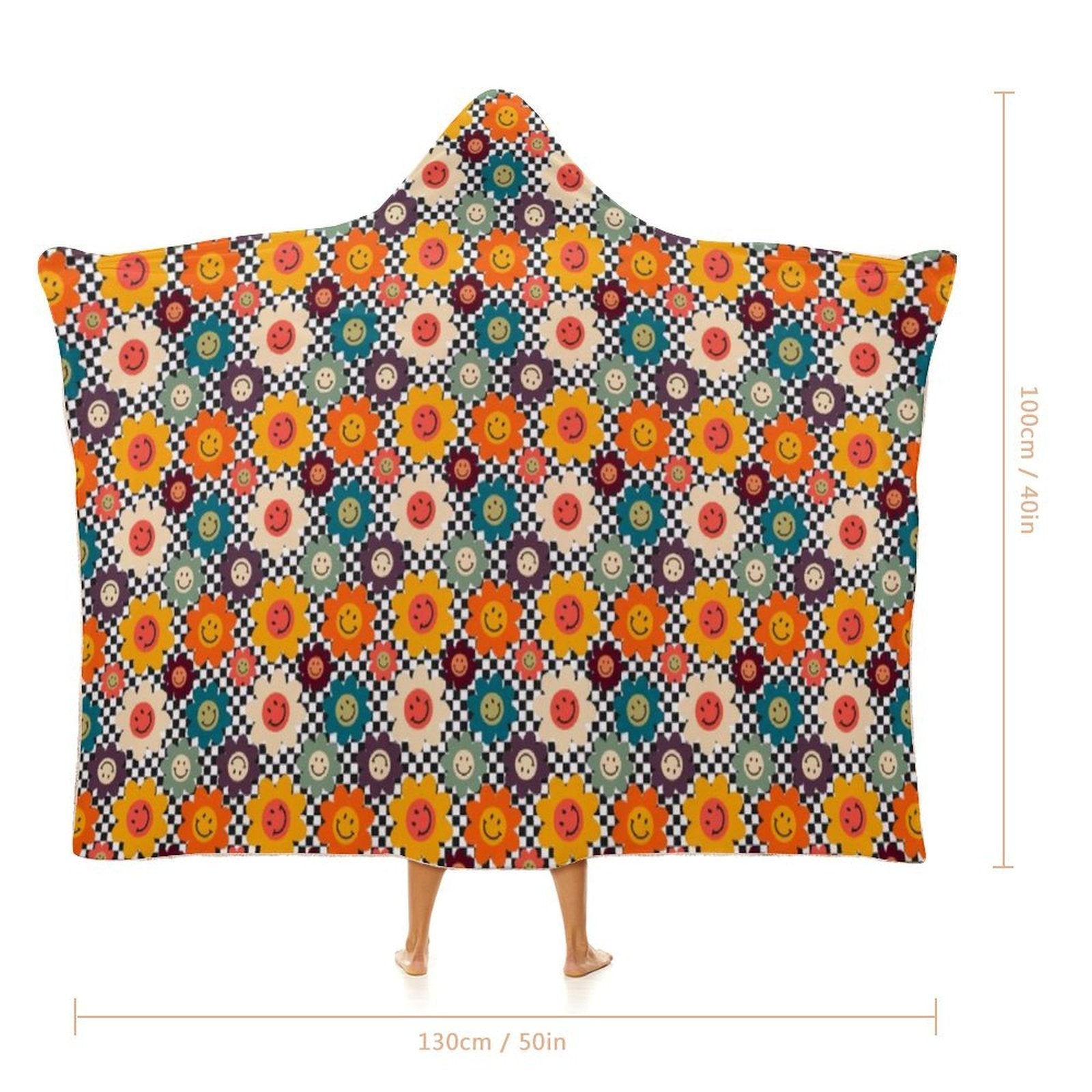 Happy Retro Flowers Kids Hooded Blanket 100cm x 130cm Kids Hooded Blanket Printed Offshore Retro