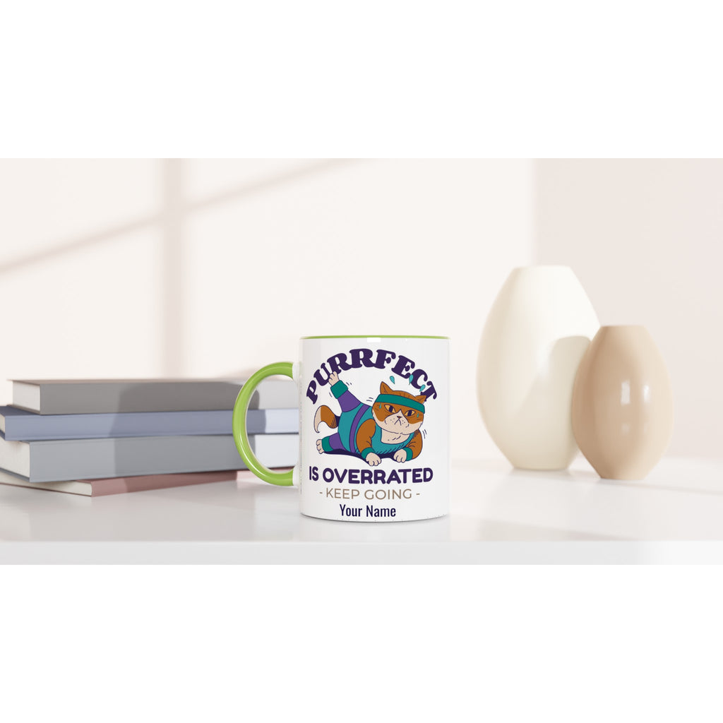 Personalised - Purrfect Is Overrated - White 11oz Ceramic Mug with Colour Inside Personalised 11oz Mug Customise Fitness Globally Fulfilled Name Personalise