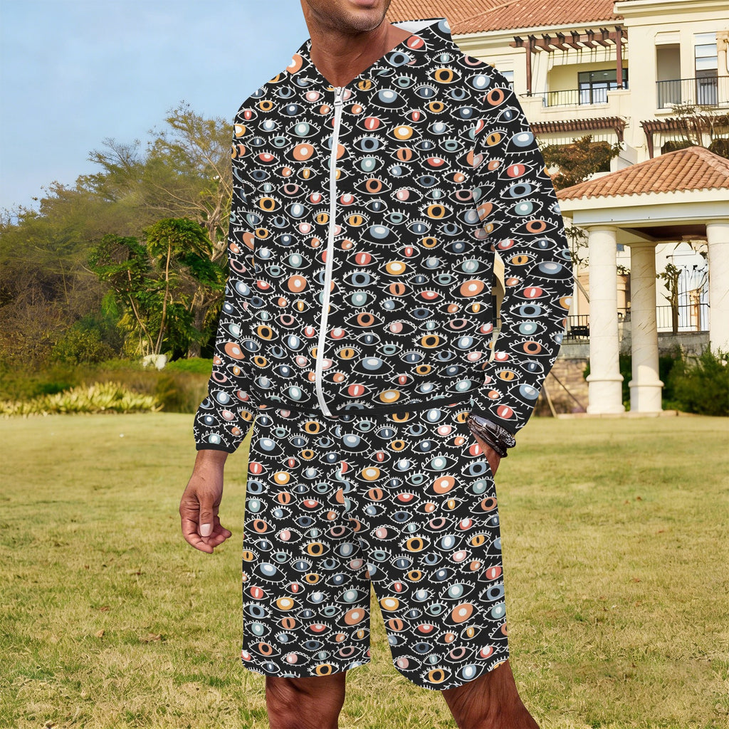Eyes On Black Men's Lightweight Sun Hoodie & Shorts Set Men's Lightweight Sun Hoodie & Shorts Printed Offshore