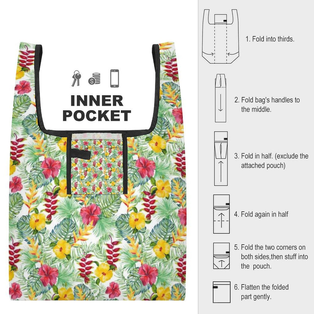 Tropical Flowers On White Foldable Shopping Bag