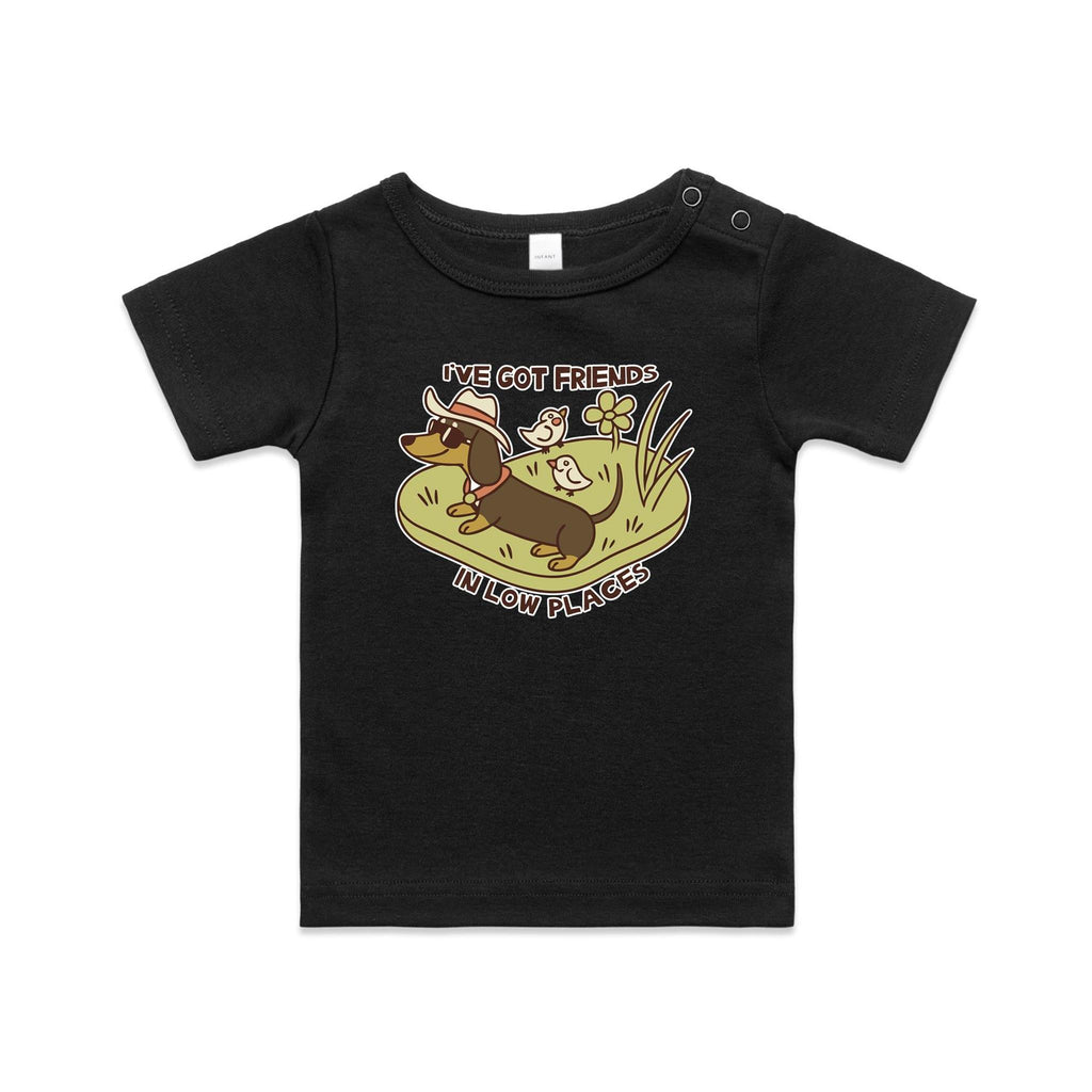 Dachshund, I've Got Friends In Low Places AS Colour Baby T-shirt Black Baby T-shirt animal Printed In Australia