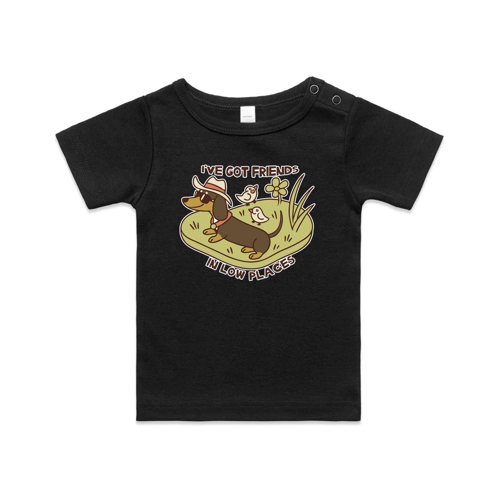 Dachshund, I've Got Friends In Low Places AS Colour Baby T-shirt Black Baby T-shirt animal Printed In Australia