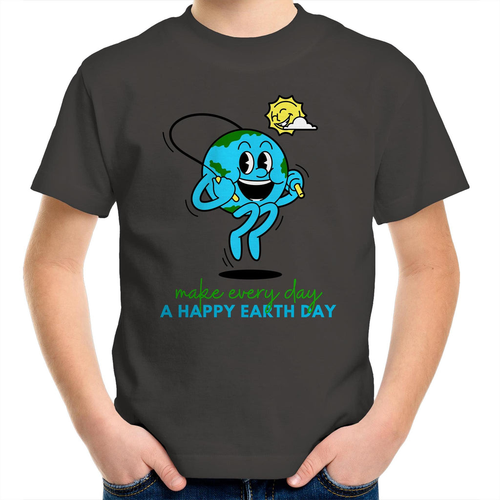 Make Every Day A Happy Earth Day - Kids Youth T-Shirt Charcoal Kids Youth T-shirt Environment Printed In Australia
