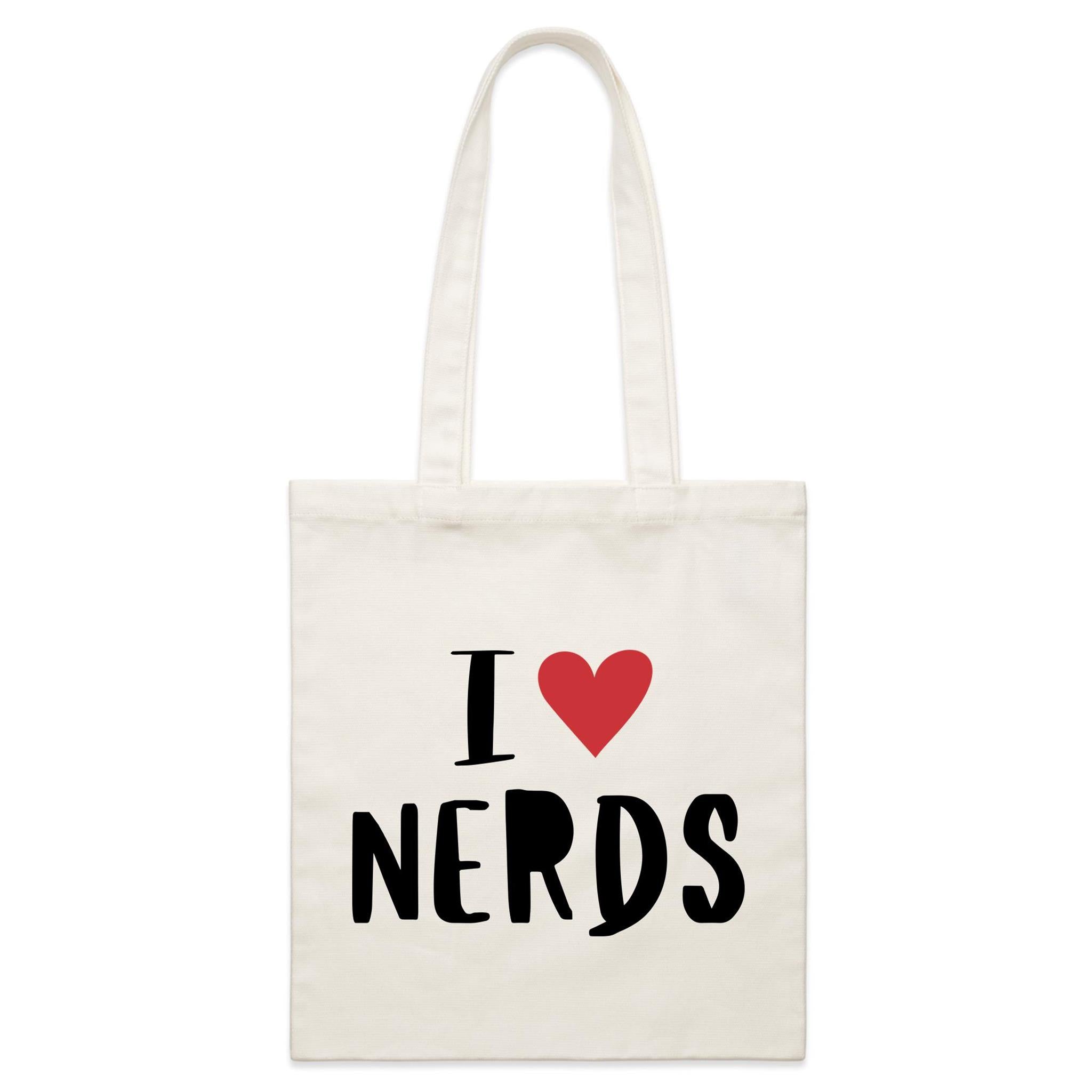 I Love Nerds, Red Heart - Parcel Canvas Tote Bag Default Title Small Tote Bag Love Printed In Australia