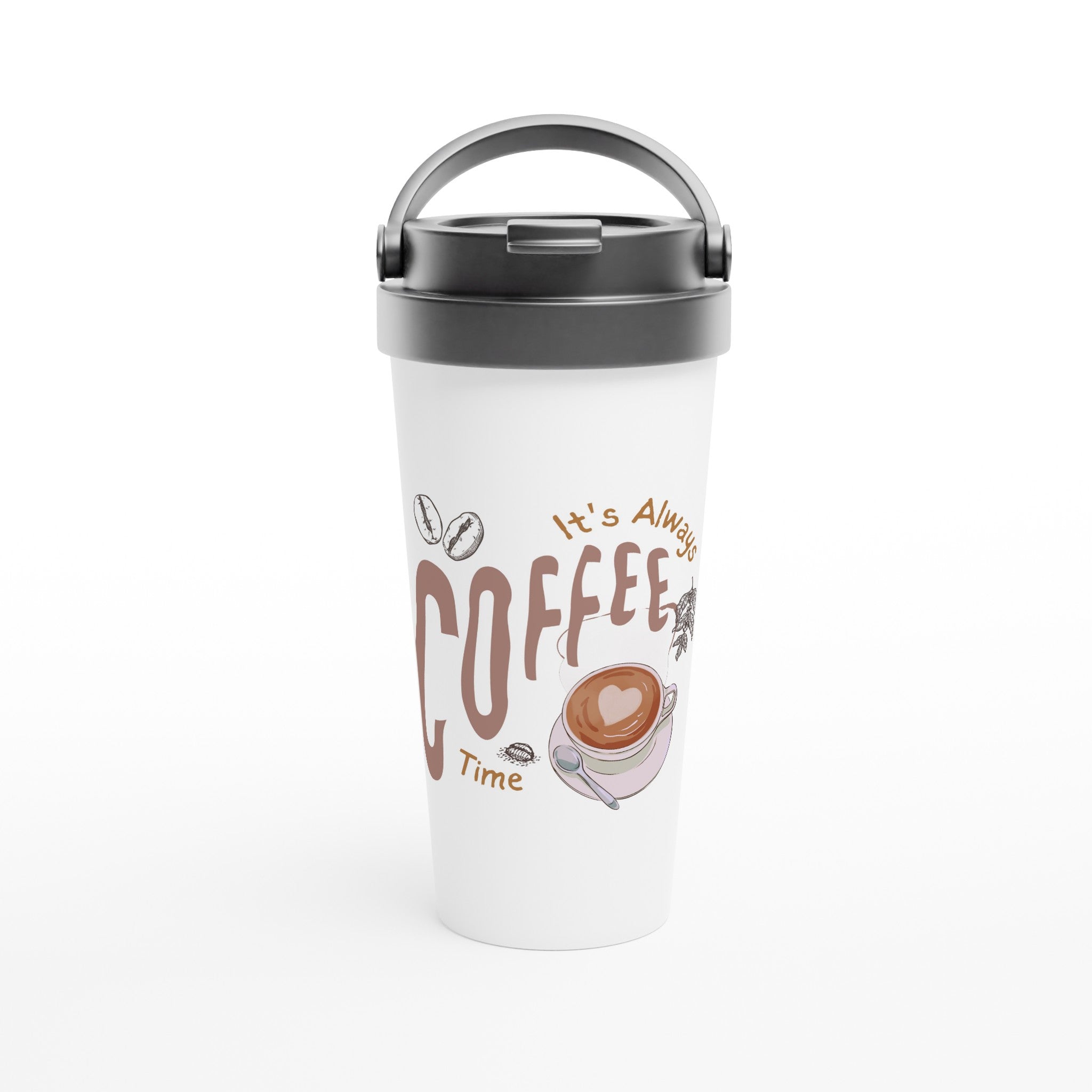 It's Always Coffee Time - White 15oz Stainless Steel Travel Mug Default Title Travel Mug Coffee Globally Fulfilled