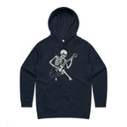 Skeleton Playing Guitar Women's AS Colour Hoodie Navy Womens Hoodie Music Printed In Australia