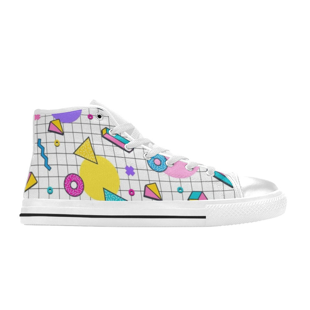 80's Grid - Women's High Top Canvas Shoes Womens Classic High Top Shoes Printed Offshore Retro
