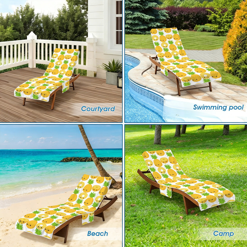 Happy Pineapples Beach Chair Towel Cover with Side Pockets