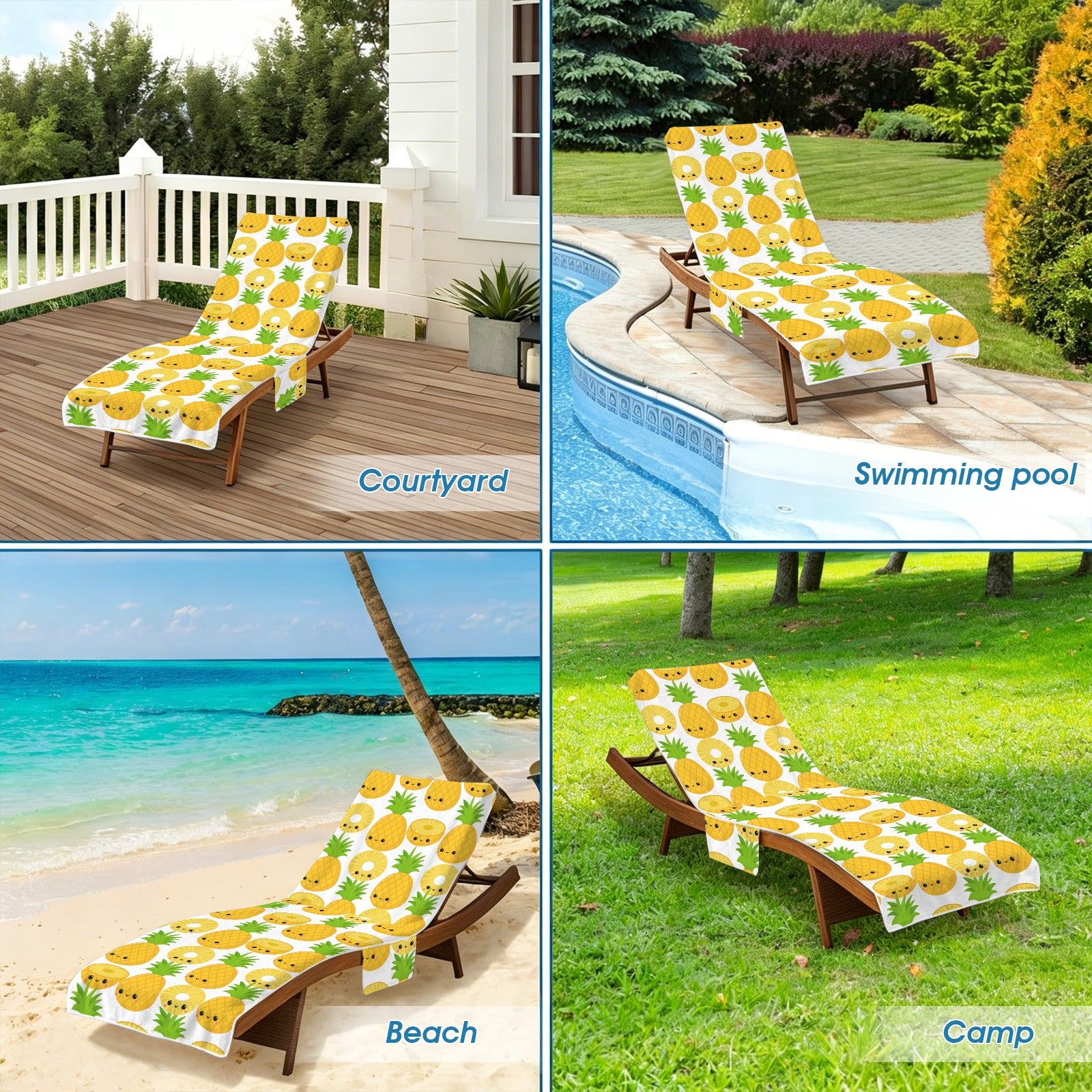 Happy Pineapples Beach Chair Towel Cover with Side Pockets