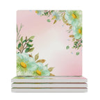 Pink With Flower Border - Ceramic Coasters (Square) white Ceramic Coasters Plants Printed Offshore