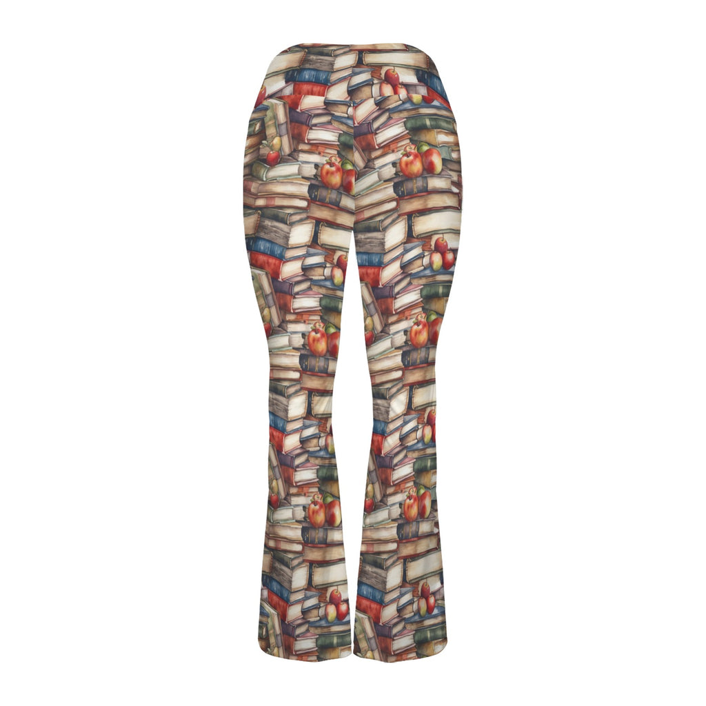 Watercolour Books High Waist Crossover Tummy Control Flare Leggings High Waist Flare Leggings Printed Offshore Reading