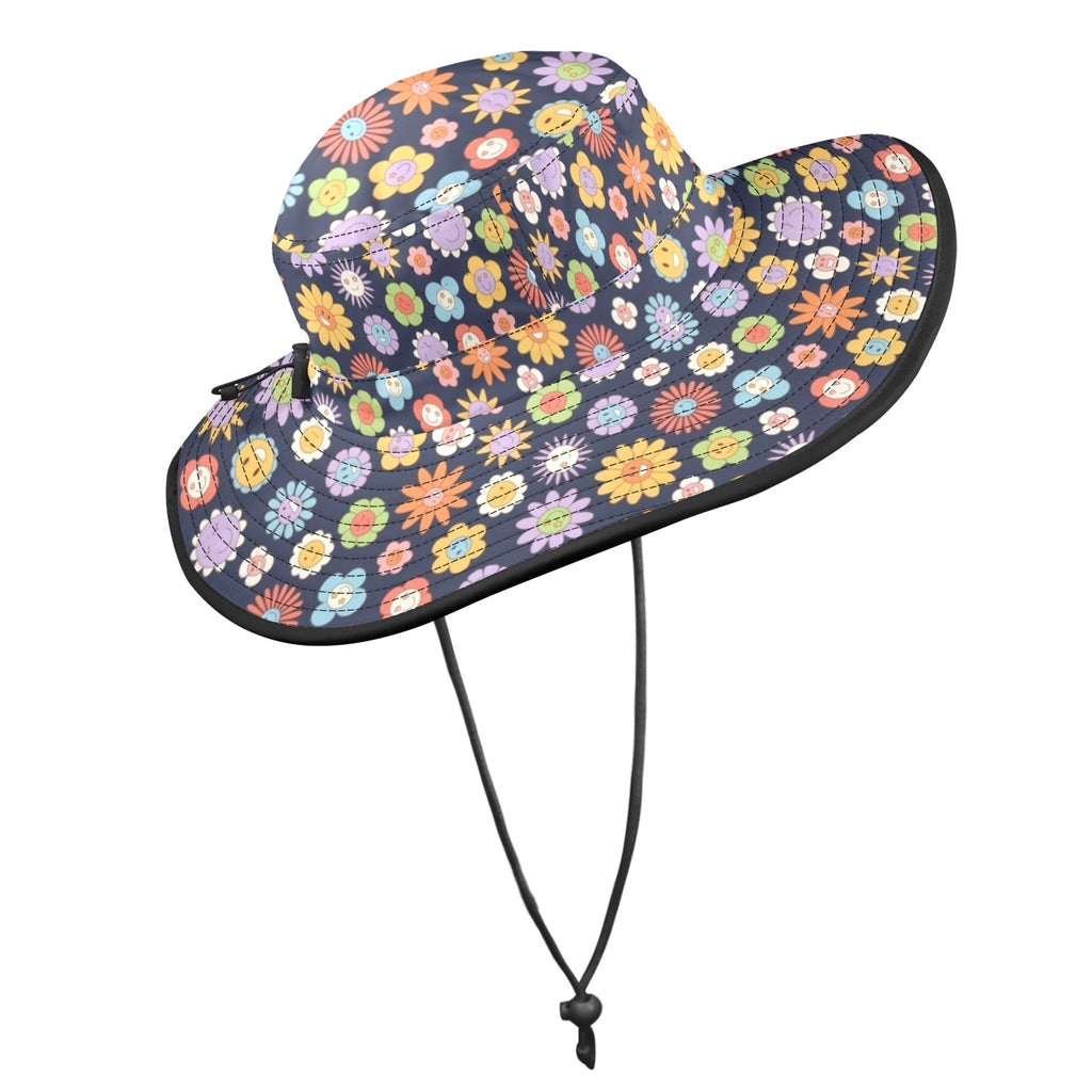 Groovy Flowers Wide Brim Bucket Hat Wide Brim Bucket Hat Plants Printed Offshore Retro