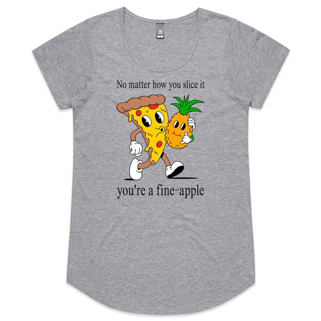 Pineapple Pizza - Womens Scoop Neck T-Shirt Grey Marle Womens Scoop Neck T-shirt Food Printed In Australia