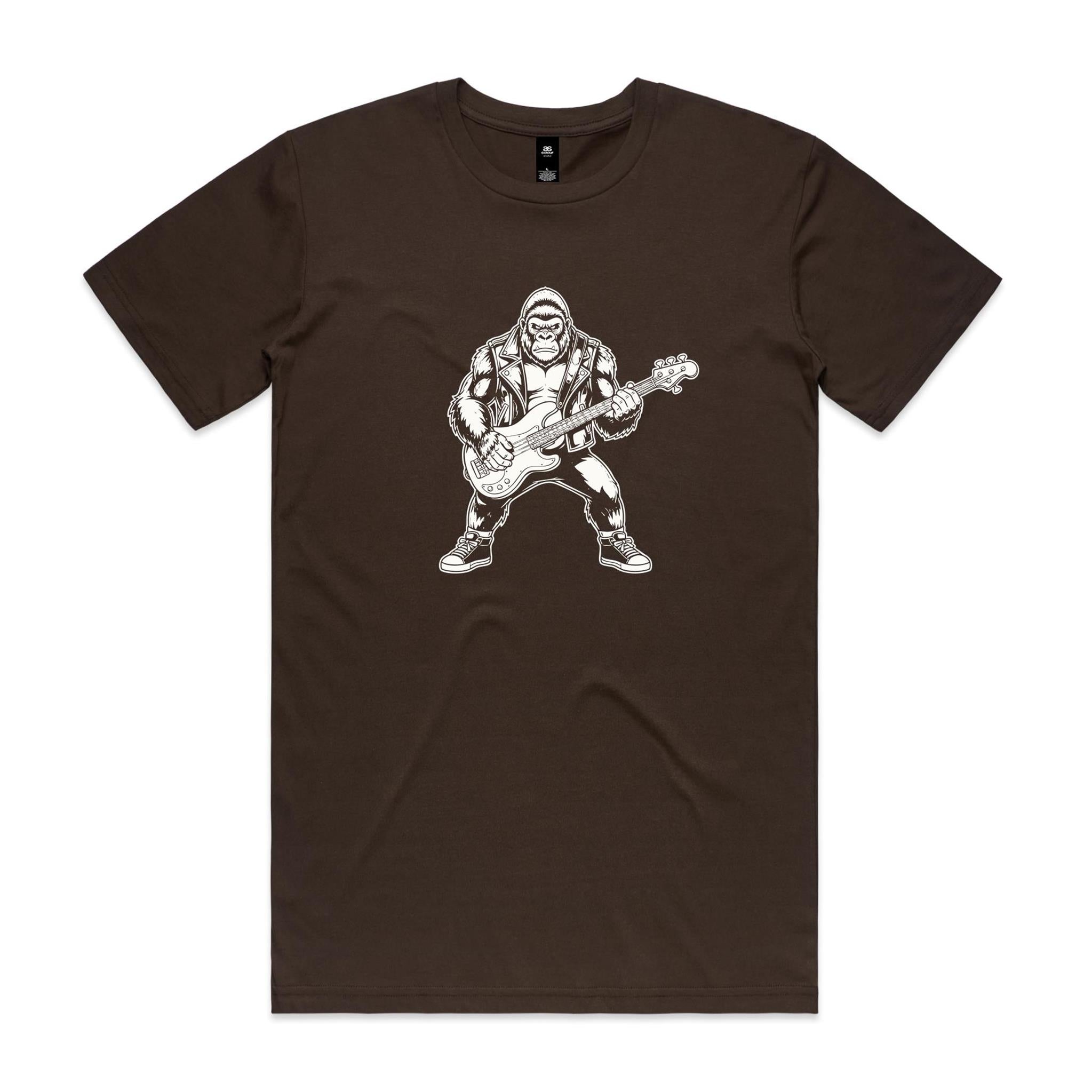 Gorilla Bass Player - Men's AS Colour T-shirt Dark Chocolate Mens T-shirt animal Music Printed In Australia