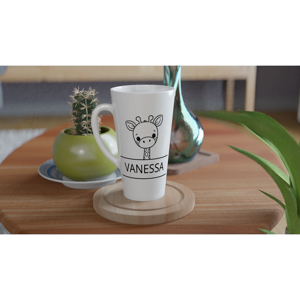 Personalise Giraffe Name White Latte 17oz Ceramic Mug Personalised Latte Mug animal customise Globally Fulfilled Name