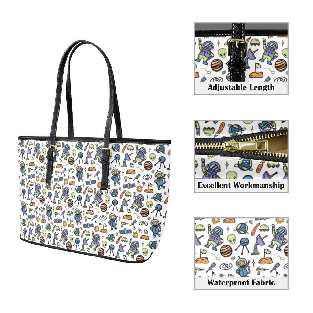 All About Space PU Leather Tote Bag Large Leather Tote Bag-Large Printed Offshore Sci Fi Space