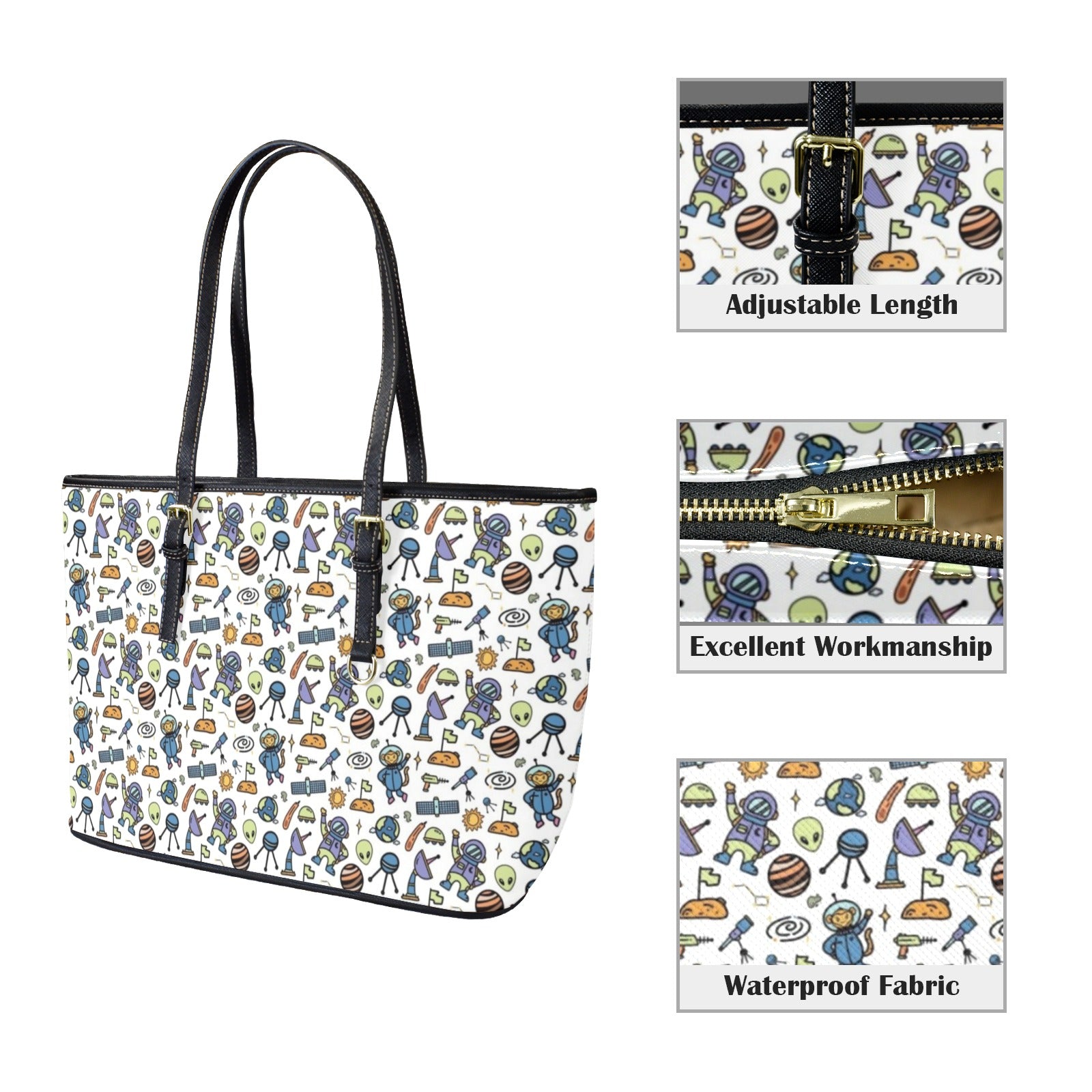 All About Space PU Leather Tote Bag Large Leather Tote Bag-Large Printed Offshore Sci Fi Space