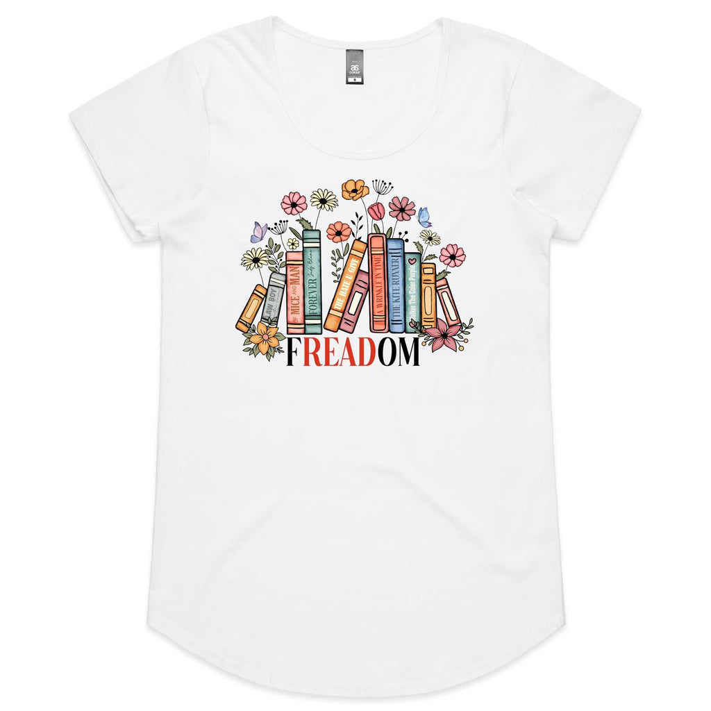 Freedom, Reading Books - Womens Scoop Neck T-Shirt White Womens Scoop Neck T-shirt Printed In Australia Reading