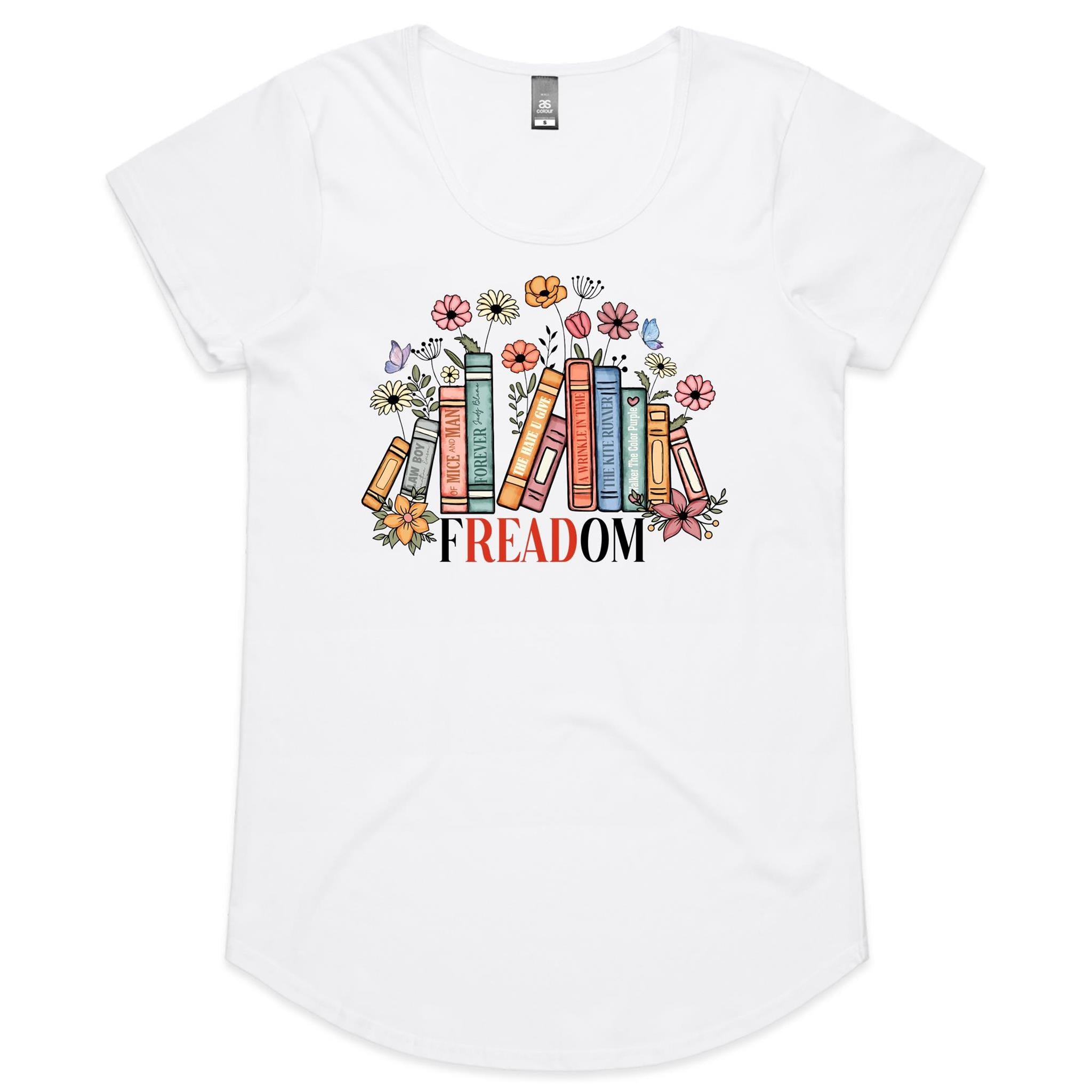 Freedom, Reading Books - Womens Scoop Neck T-Shirt White Womens Scoop Neck T-shirt Printed In Australia Reading