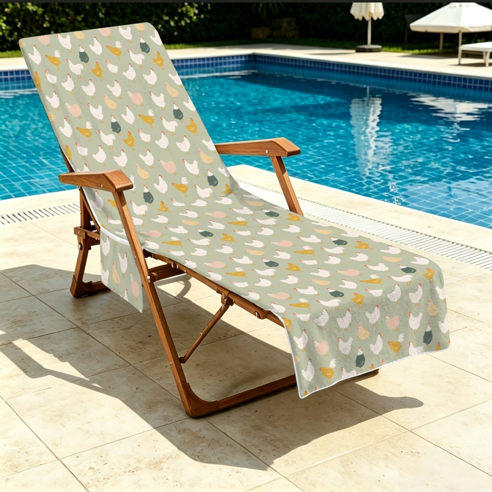 Chicken Life Beach Chair Towel Cover with Side Pockets