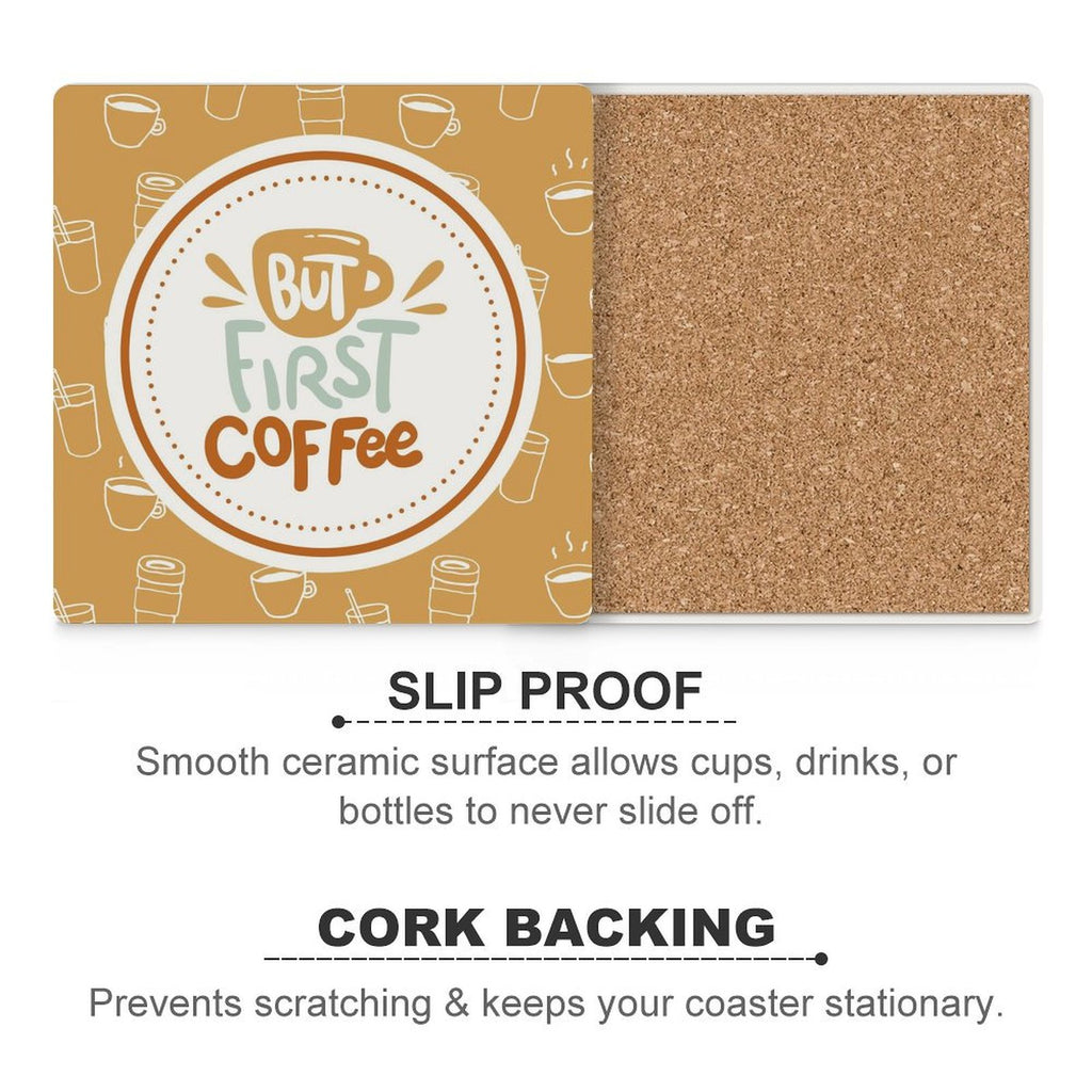 But First, Coffee - Ceramic Coasters (Square) Ceramic Coasters Coffee Printed Offshore