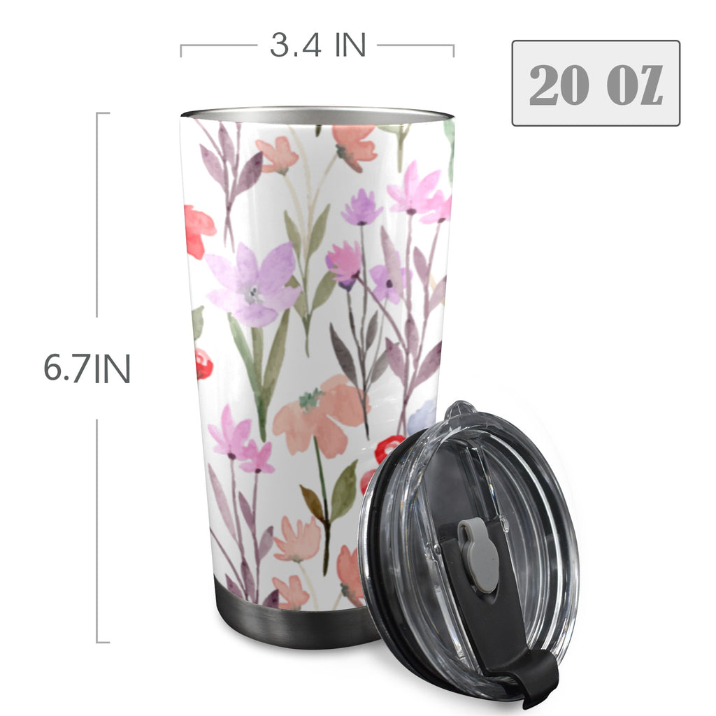 Floral Watercolour - 20oz Mobile Tumbler with Lid (Black Lock) 20oz Travel Mug Plants Printed Offshore