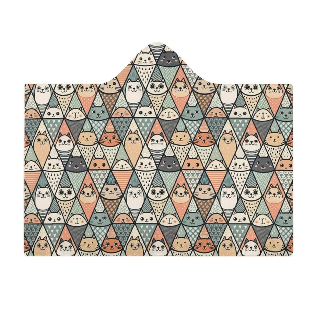 Diamond Cat Pattern Kids Hooded Blanket 100cm x 130cm Kids Hooded Blanket animal Printed Offshore
