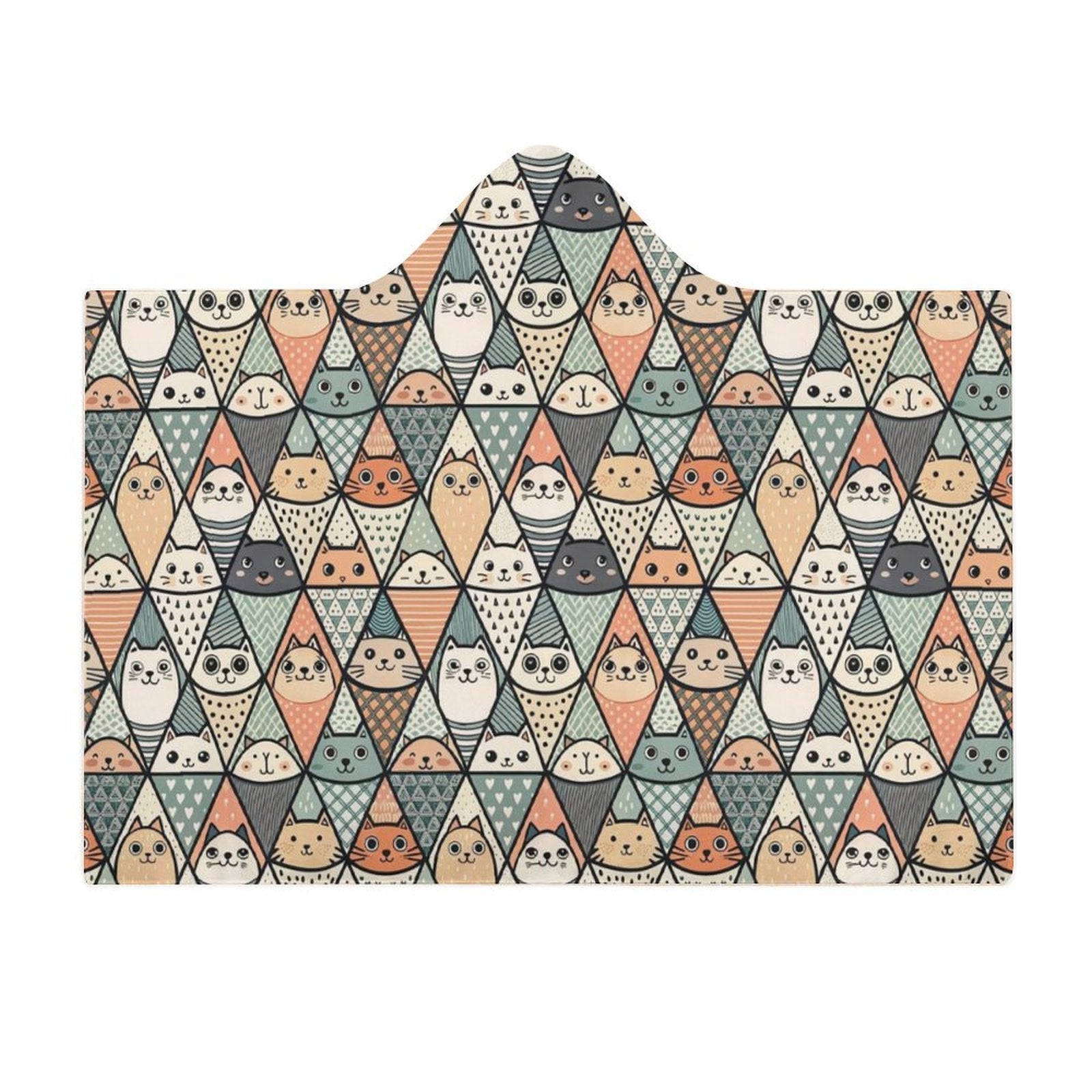 Diamond Cat Pattern Kids Hooded Blanket 100cm x 130cm Kids Hooded Blanket animal Printed Offshore