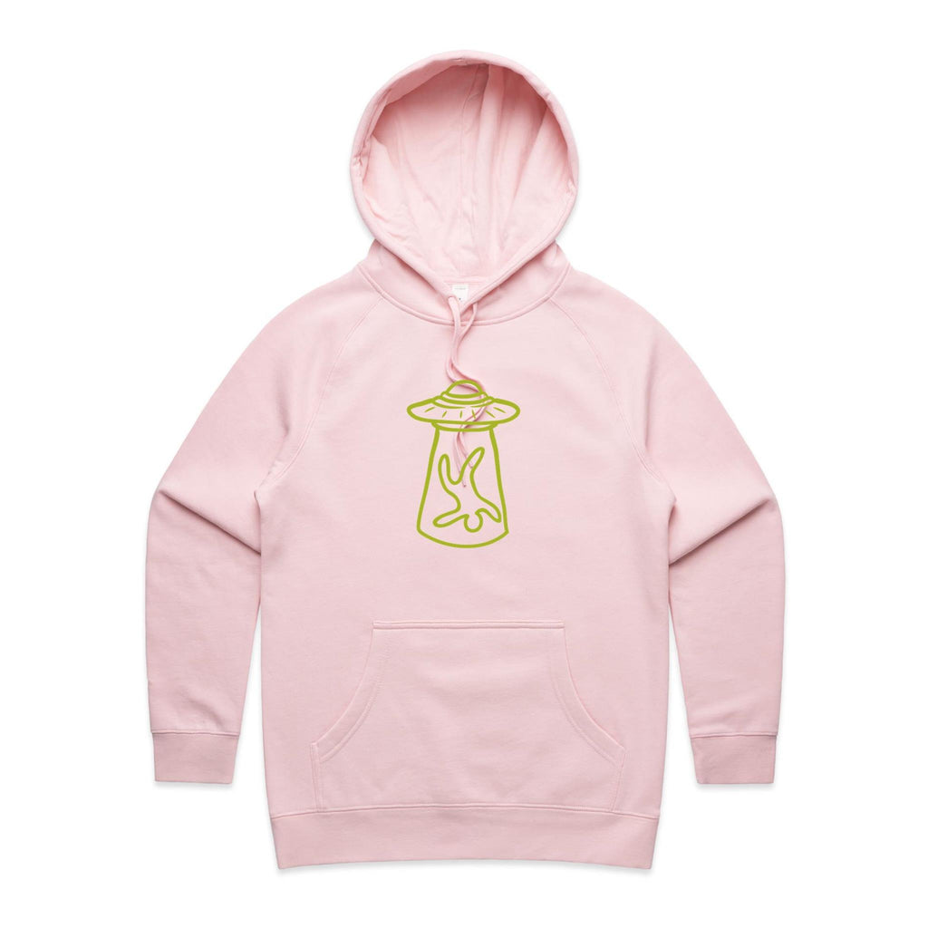 Alien Abduction - Womens Hoodie Pink Womens Hoodie Printed In Australia Sci Fi