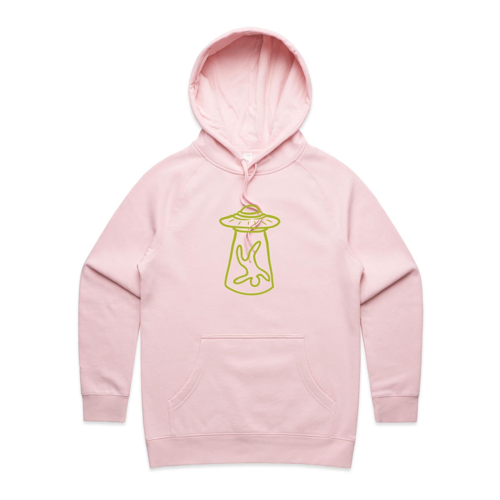 Alien Abduction - Womens Hoodie Pink Womens Hoodie Printed In Australia Sci Fi