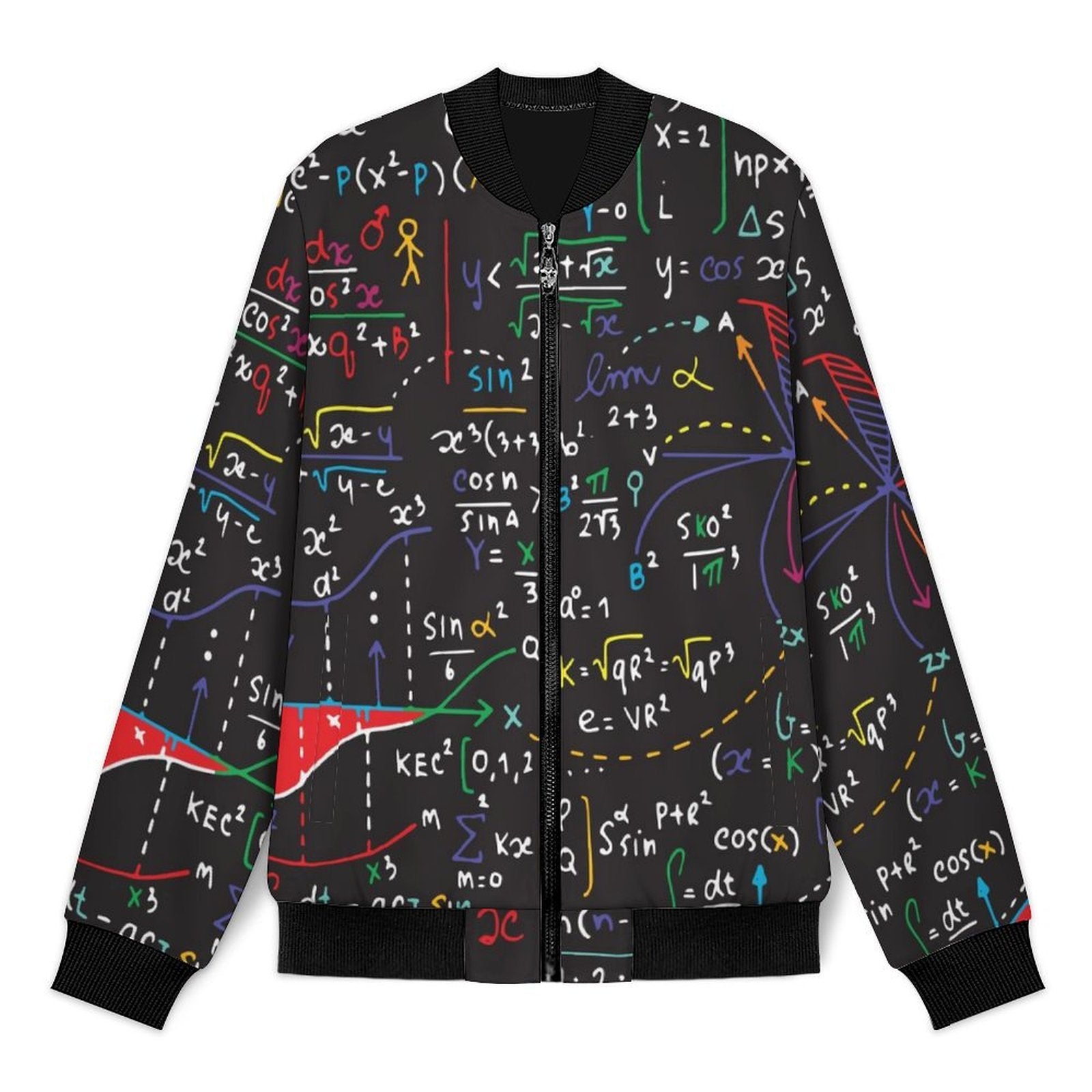 Colourful Maths Formulas Men's Casual Zip‑Up Bomber Jacket