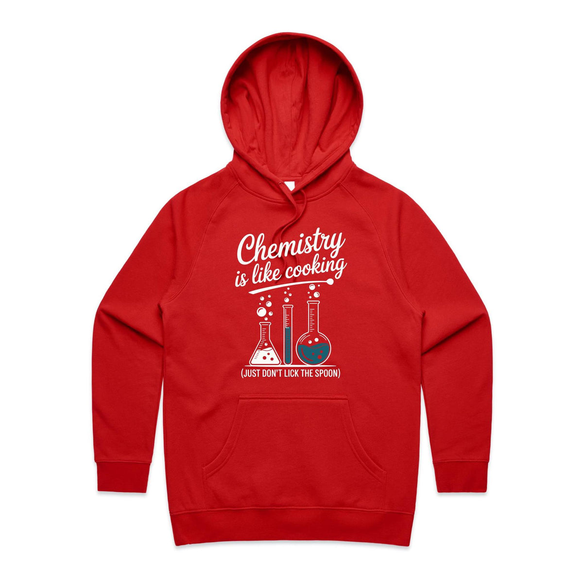 Chemistry Is Like Cooking Women's AS Colour Hoodie Red Womens Hoodie Printed In Australia Science