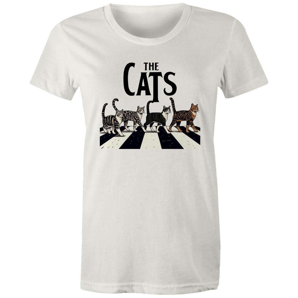 The Cats, Fab Four Crossing Road - Womens T-shirt Natural Womens T-shirt animal Music Printed In Australia